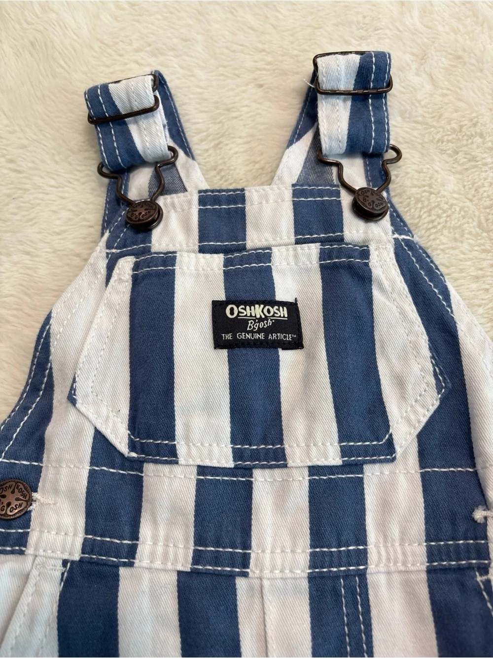 OshKosh Striped overalls shorts blue white 6 month baby girl boy